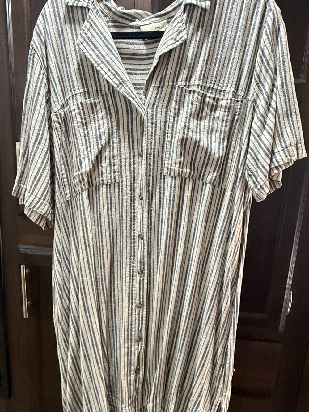 Universal Thread Linen Blend Short-Sleeve Stripe Shirt Dress — Neutral Stripe